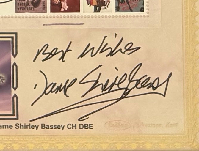 Shirley Bassey Hand Signed Framed, Mounted Original 'James Bond 007' FDC & COA