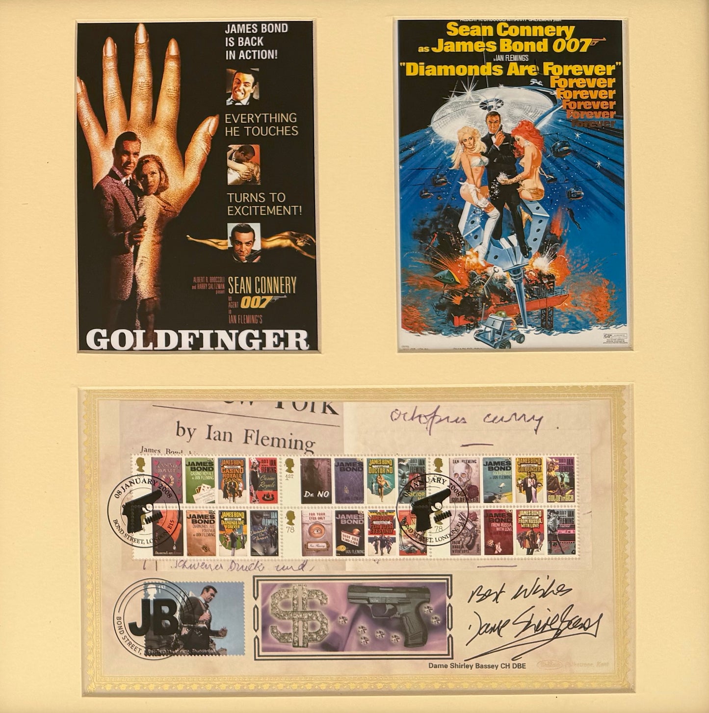 Shirley Bassey Hand Signed Framed, Mounted Original 'James Bond 007' FDC & COA