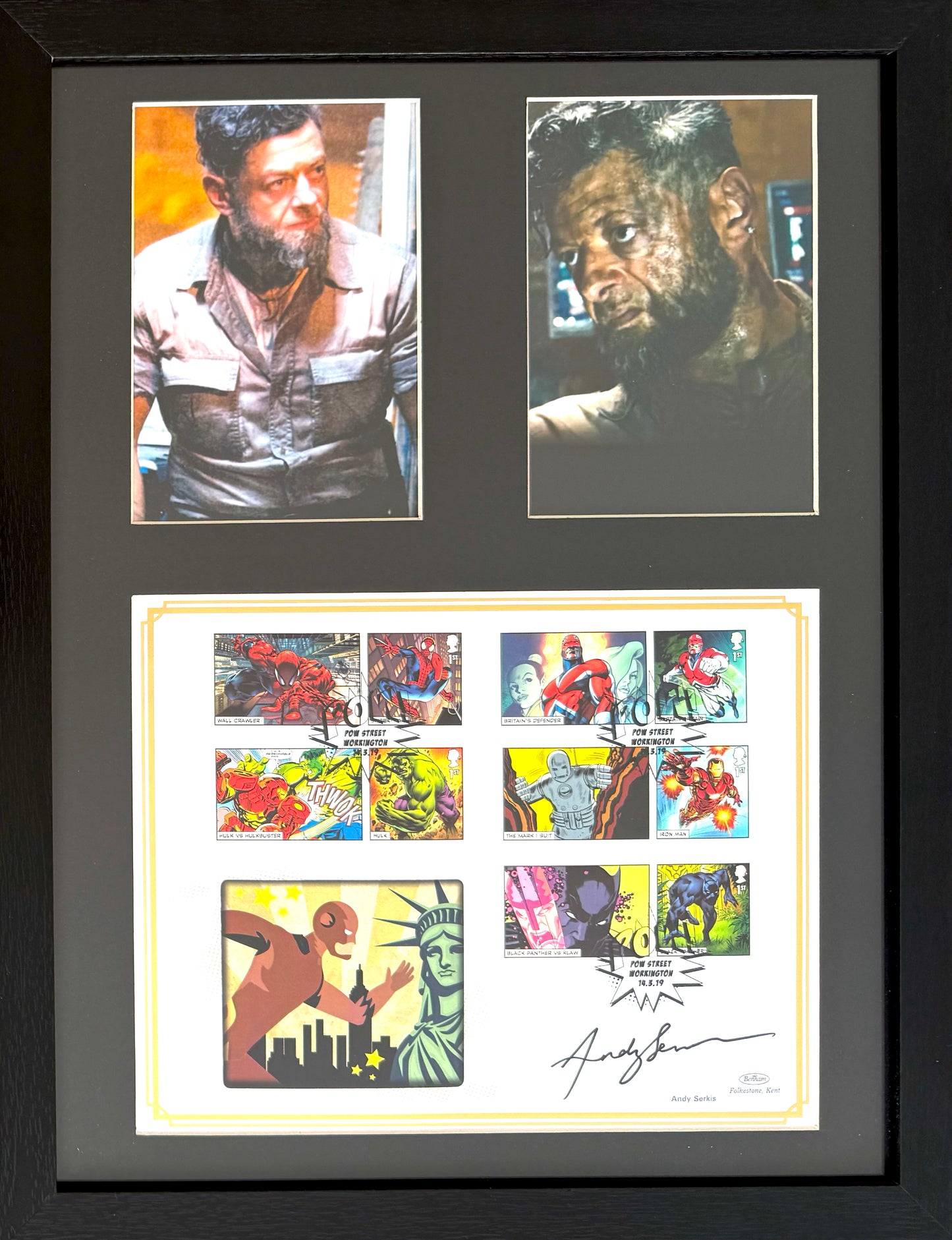 Andy Serkis, Hand Signed Framed, Mounted Original 'Marvel' FDC & COA