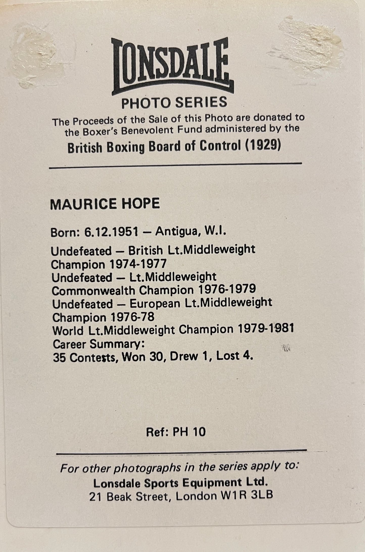 MAURICE HOPE - FORMER WBC WORLD CHAMPION HAND SIGNED PHOTO WITH COA