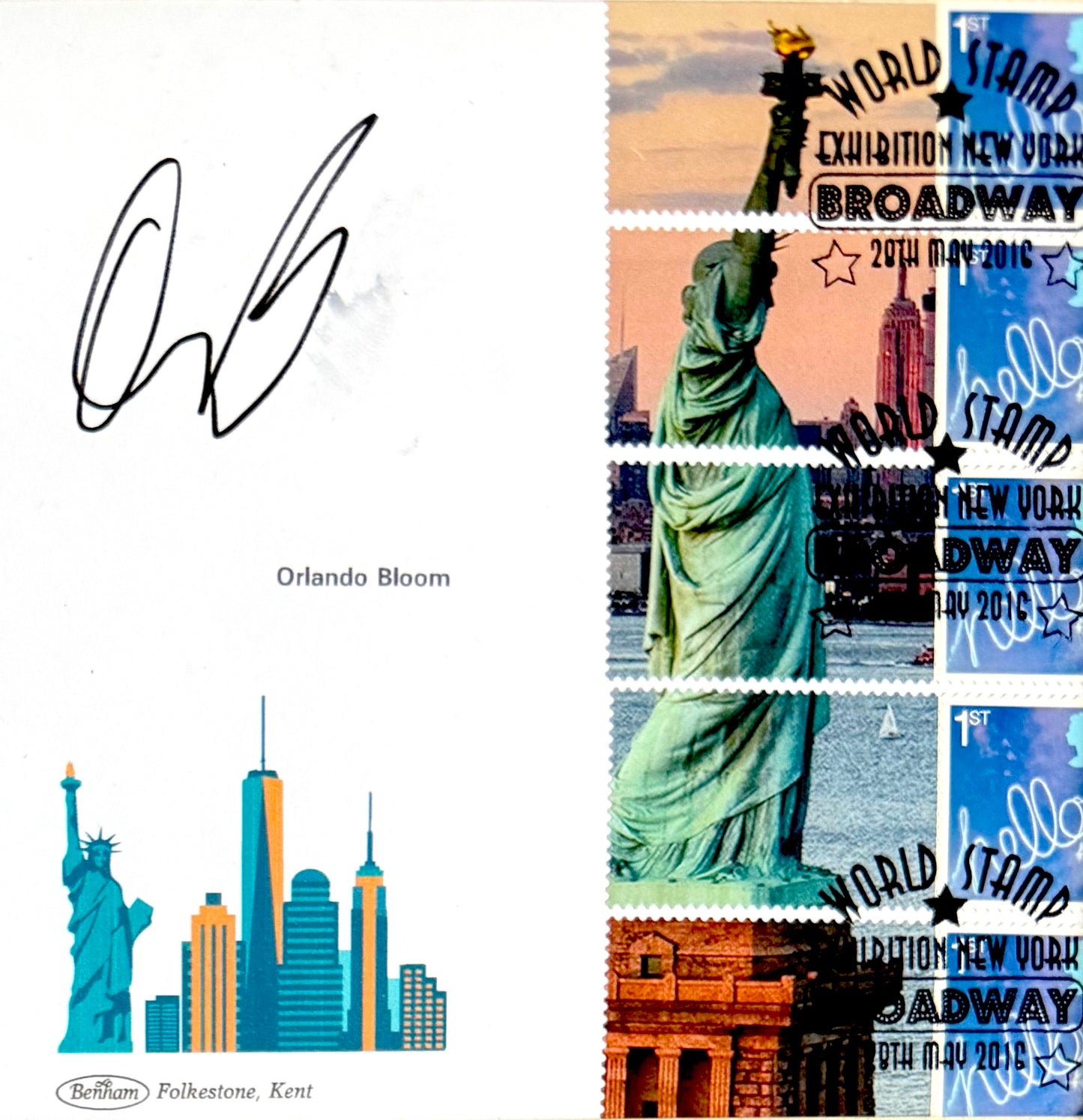 Orlando Bloom Hand Signed 'New York World Stamp Show' First Day Cover, FDC, With COA