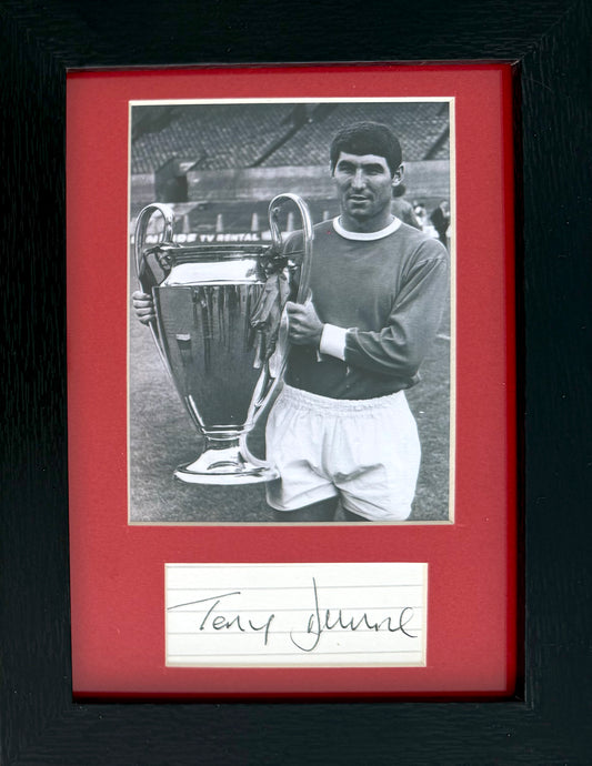 Tony Dunne, Manchester United, Hand Signed Mounted Card Presentation, 15cm x 10cm & COA