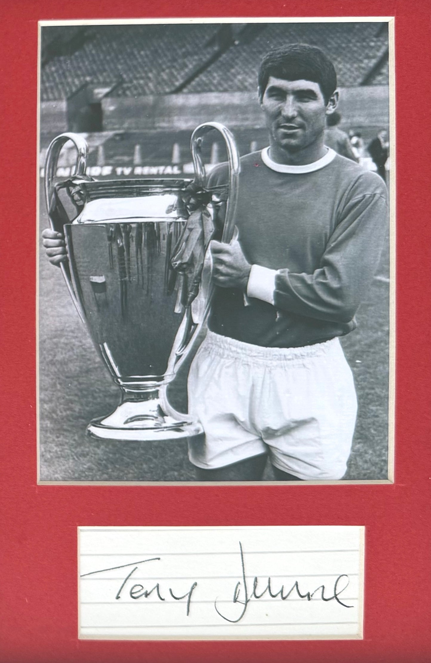 Tony Dunne, Manchester United, Hand Signed Mounted Card Presentation, 15cm x 10cm & COA