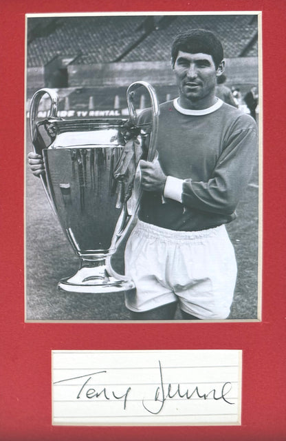Tony Dunne, Manchester United, Hand Signed Mounted Card Presentation, 15cm x 10cm & COA