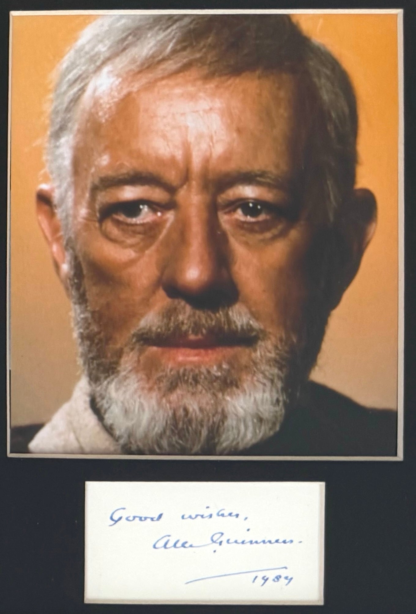 Sir Alec Guiness, Actor, Hand Signed Card With Photo Presentation & COA