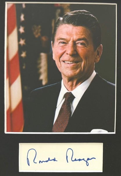 Ronald Reagan, Former U.S President, Hand Signed Card With Photo Presentation, With COA