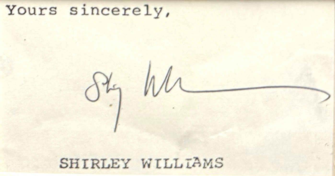 Shirley Williams, Labour, SDP, Lib Dems Politician, Hand Signed Card, With Photo & COA