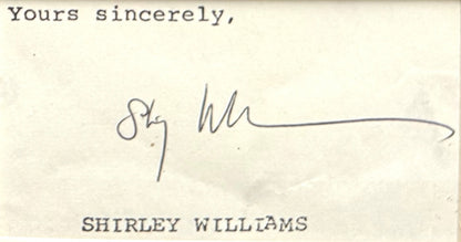 Shirley Williams, Labour, SDP, Lib Dems Politician, Hand Signed Card, With Photo & COA