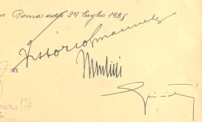 Benito Mussolini, Former Italian WWII Fascist Dictator, King Vitotio Emanuele III Hand Signed Warrant & COA