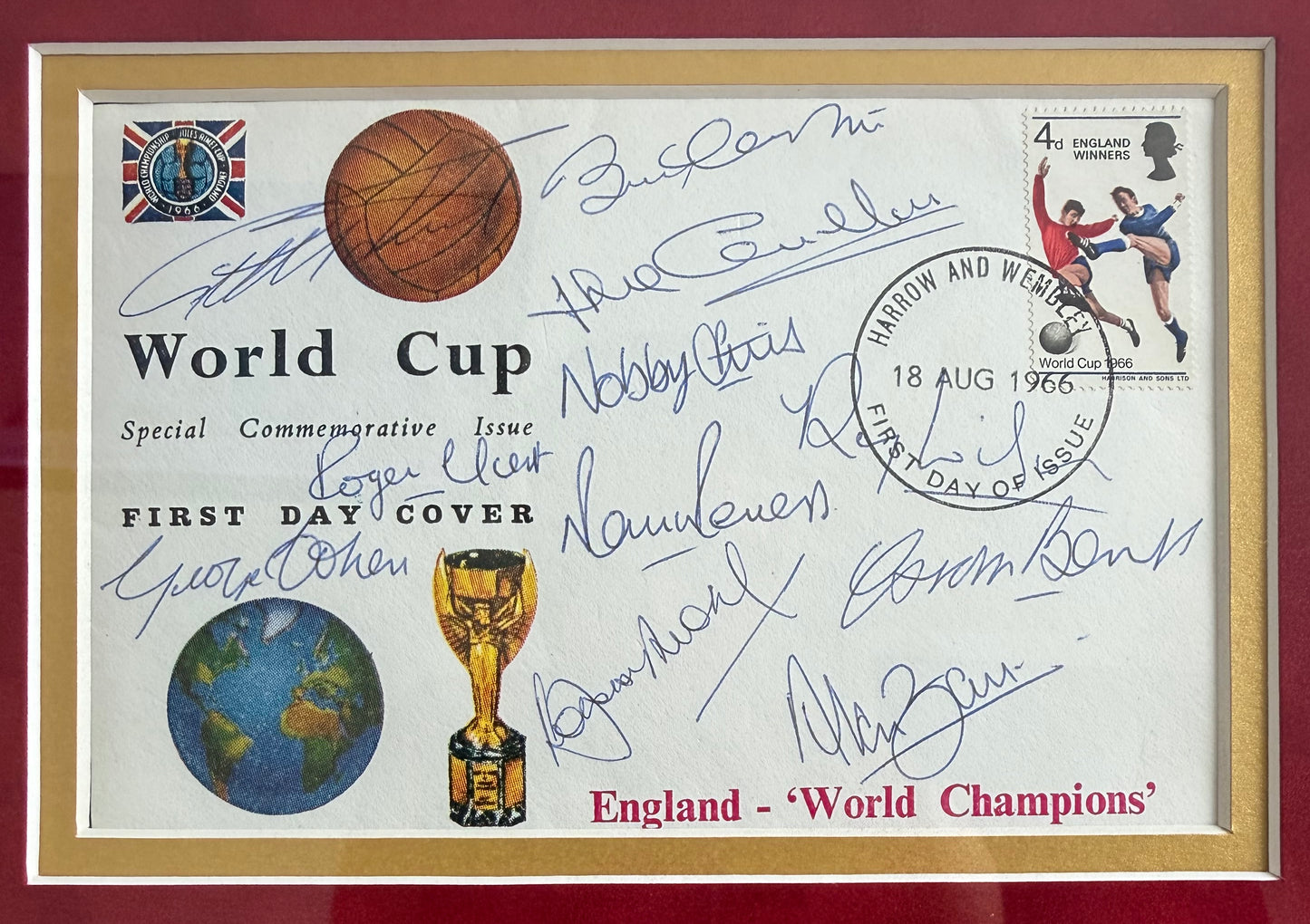England 1966 (including Moore) Full Team Hand Signed FDC First Day Cover & COA