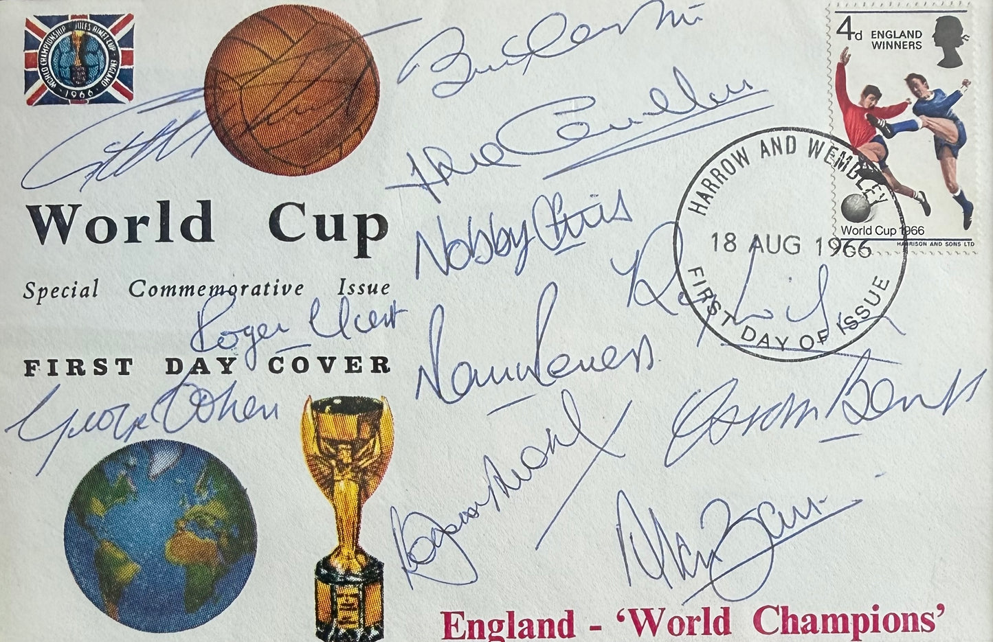 England 1966 (including Moore) Full Team Hand Signed FDC First Day Cover & COA