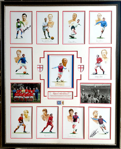 England 1966 SUPER RARE Full Team (11) Hand Signed Art Presentation & COA