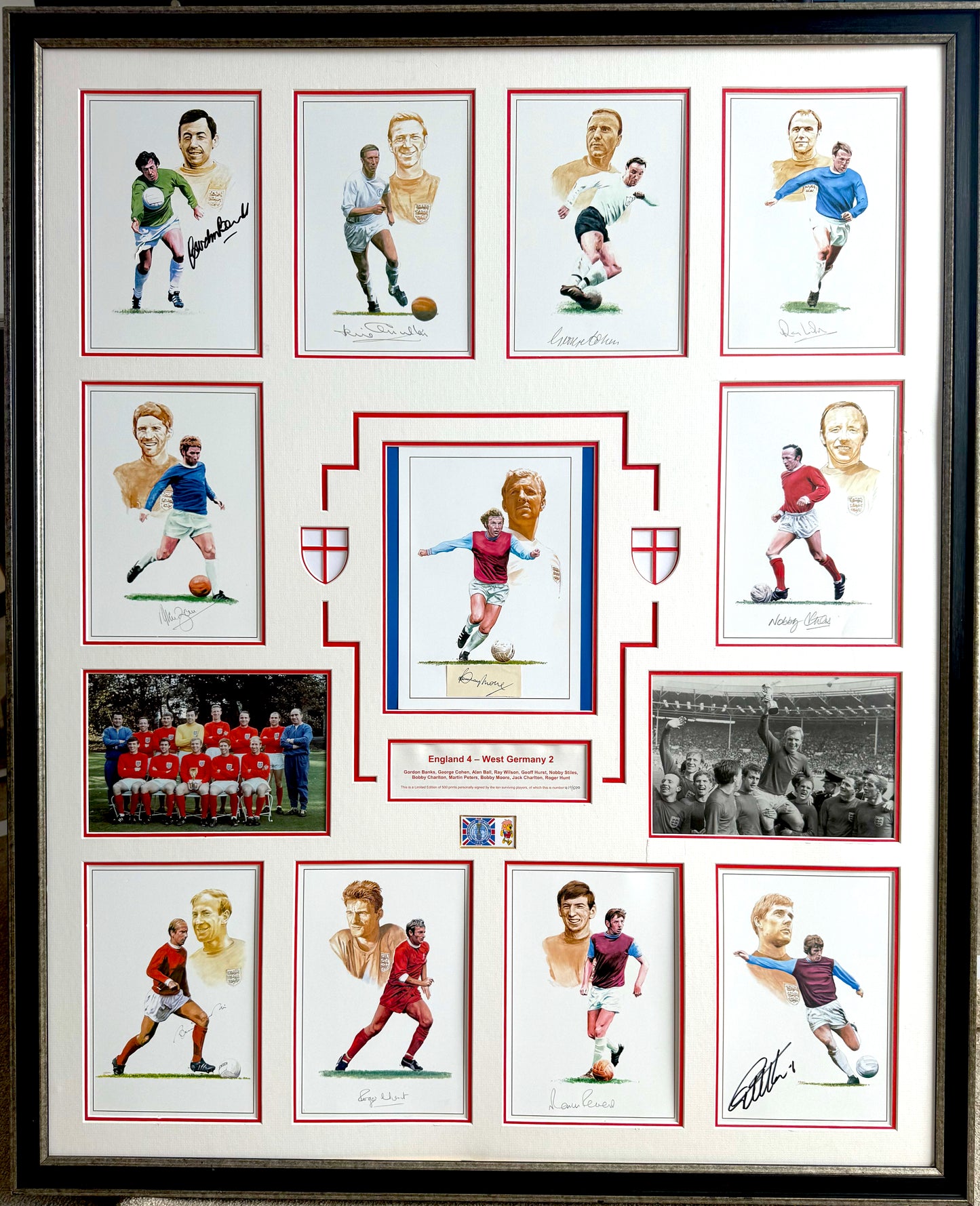 England 1966 SUPER RARE Full Team (11) Hand Signed Art Presentation & COA