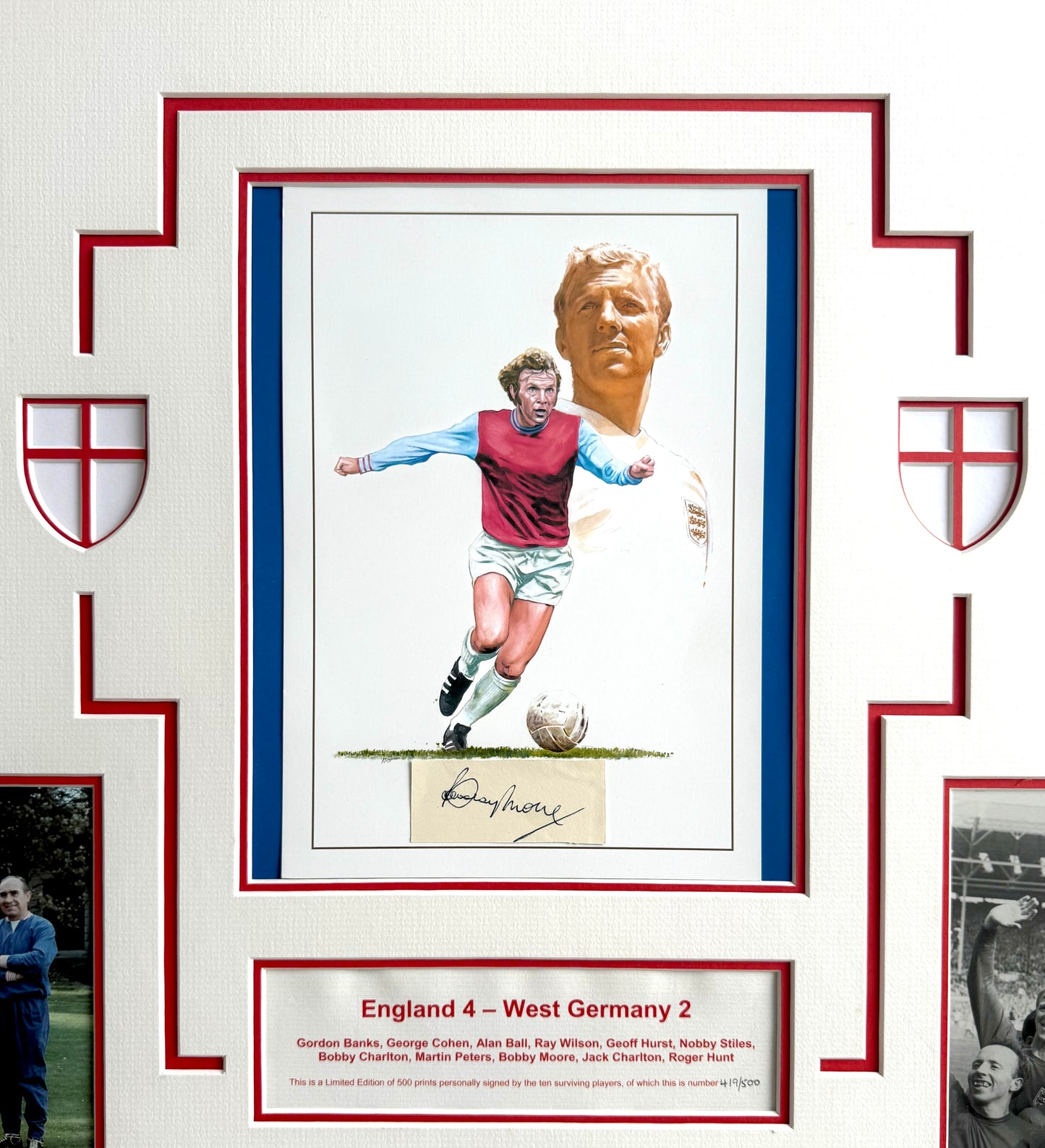 England 1966 SUPER RARE Full Team (11) Hand Signed Art Presentation & COA