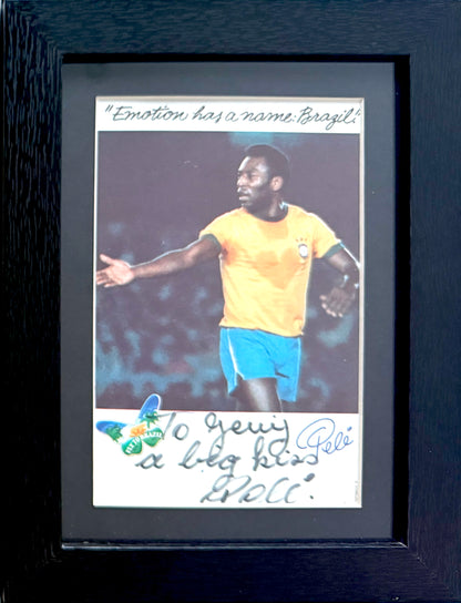 Pele, Brazil, Santos, Footballing Legend, Hand Signed Framed 20cm x 15cm Publicity Card & COA