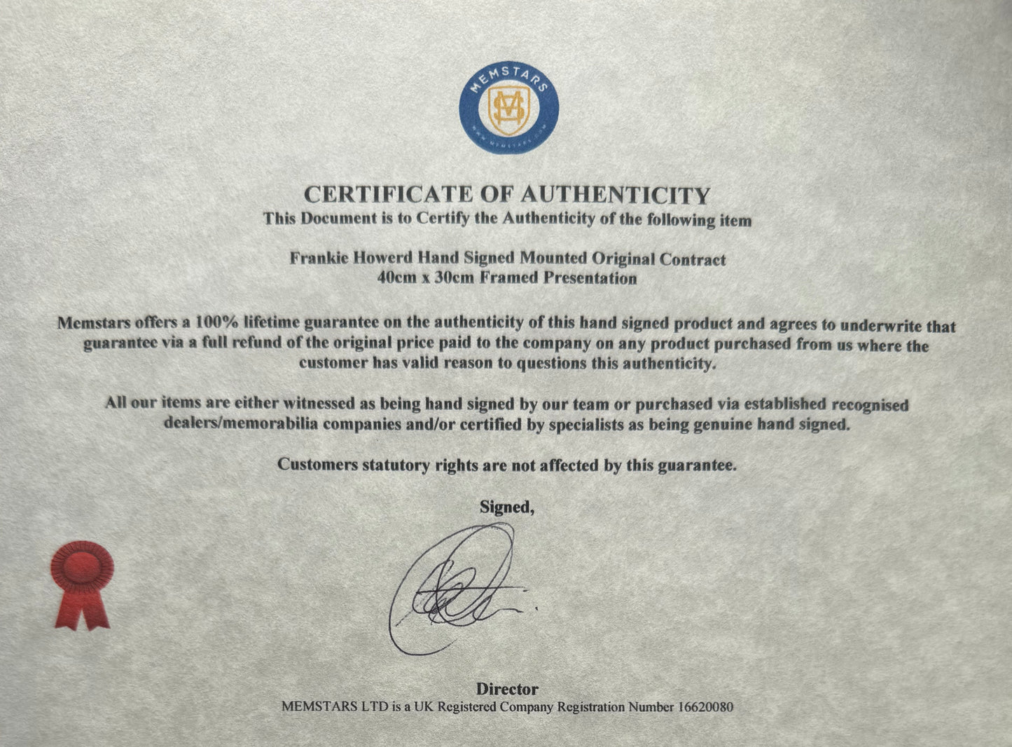Frankie Howerd, Hand Signed Original Contract, 40cm x 30cm Presentation & COA