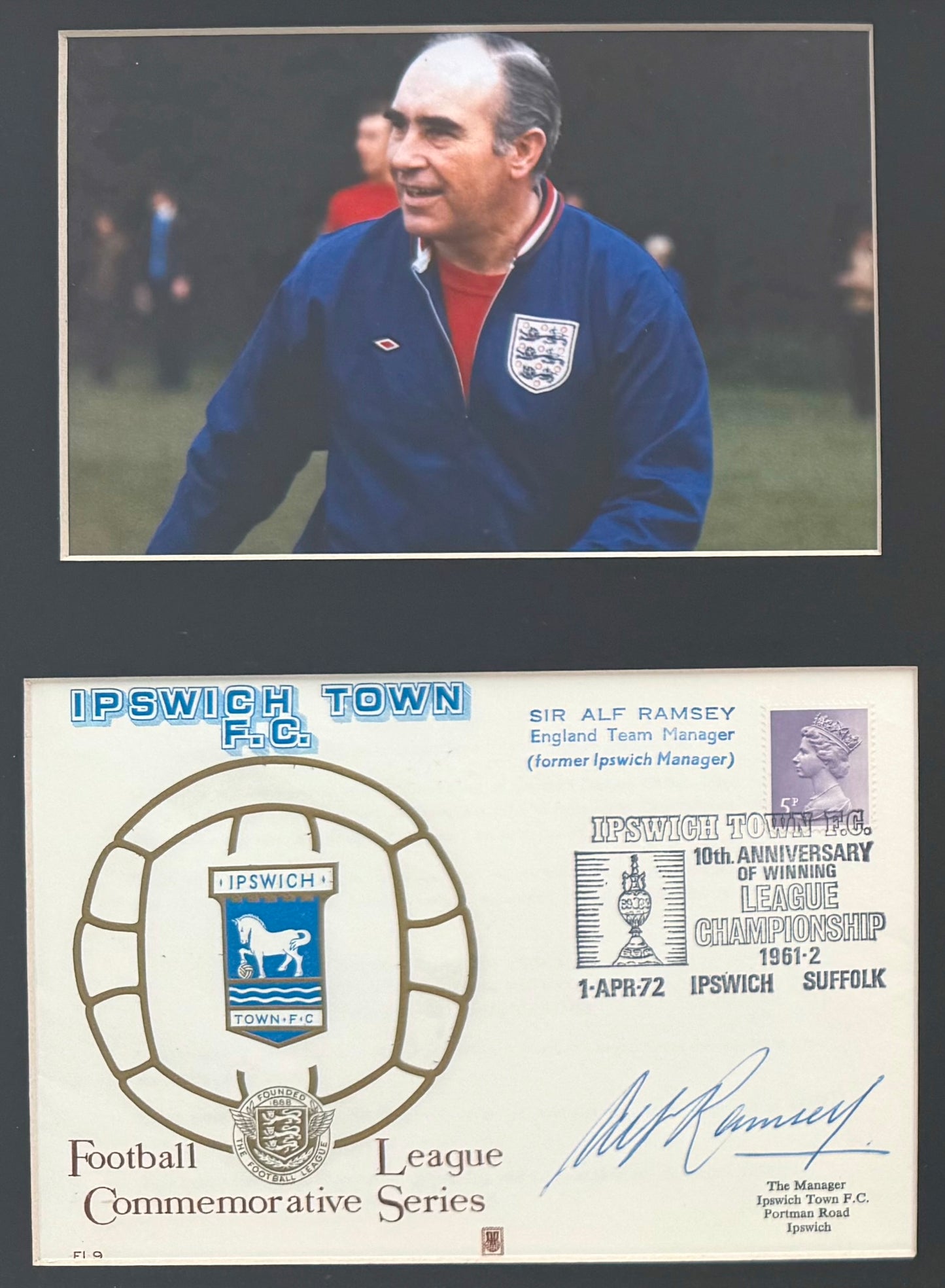 Alf Ramsey, England 1966 World Cup Legend, Hand Signed Ipswich Town FDC Presentation & COA