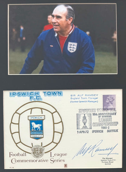Alf Ramsey, England 1966 World Cup Legend, Hand Signed Ipswich Town FDC Presentation & COA