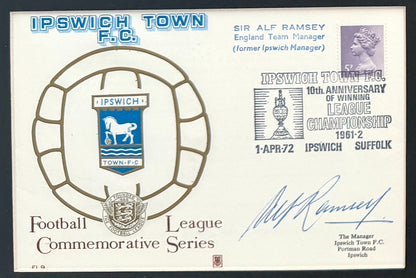 Alf Ramsey, England 1966 World Cup Legend, Hand Signed Ipswich Town FDC Presentation & COA