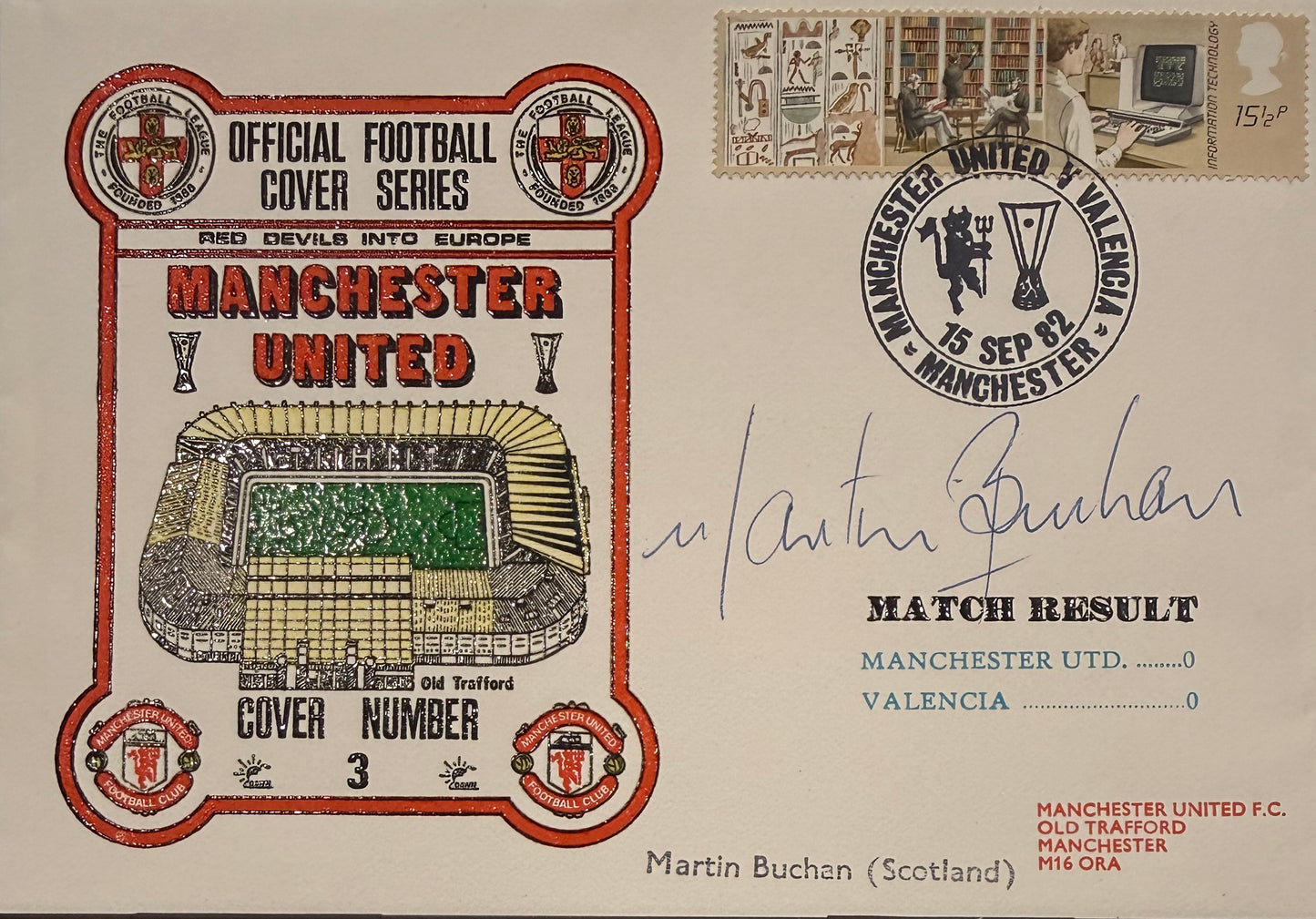 Martin Buchan, Manchester United Legend, Hand Signed FDC Presentation & COA