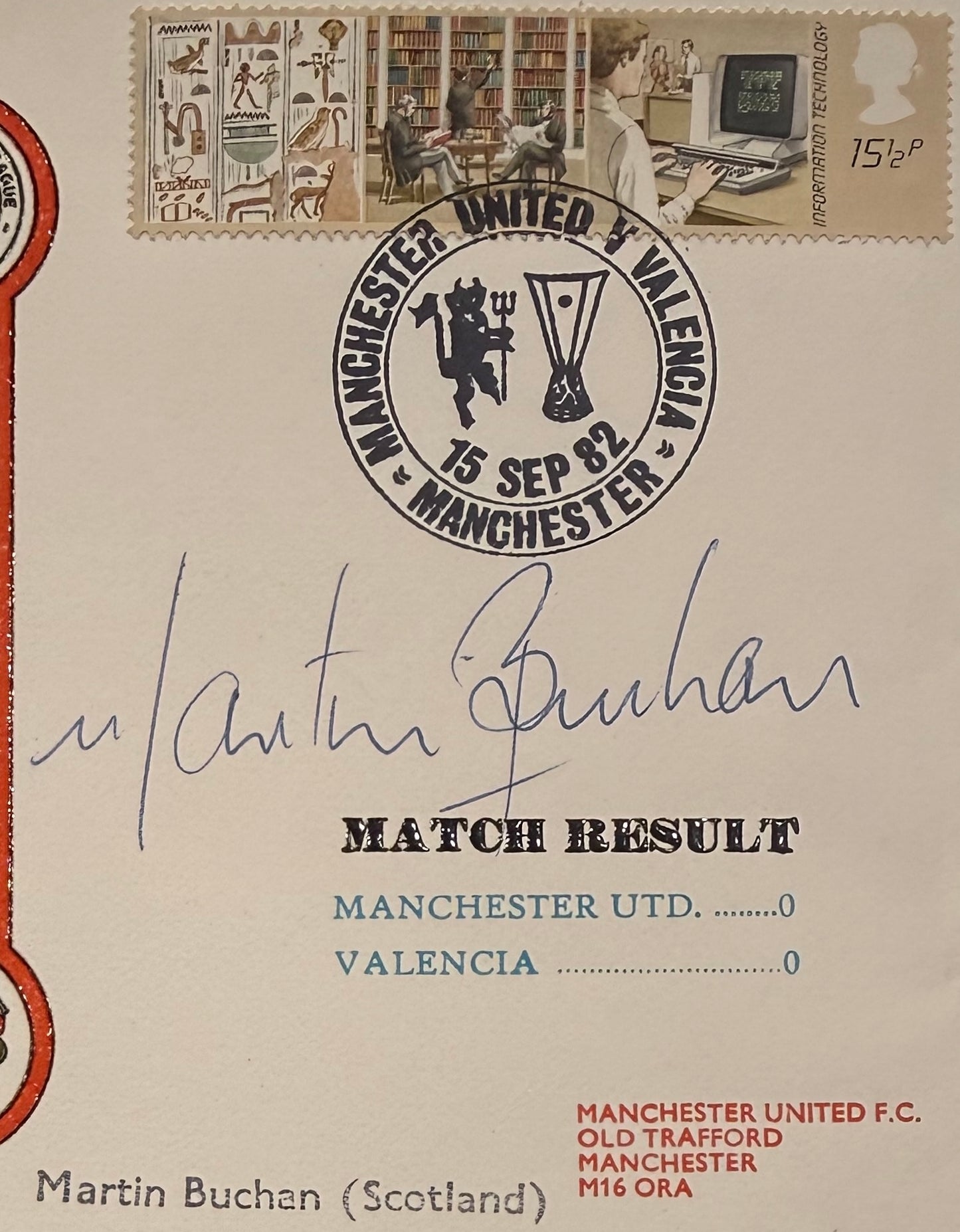 Martin Buchan, Manchester United Legend, Hand Signed FDC Presentation & COA