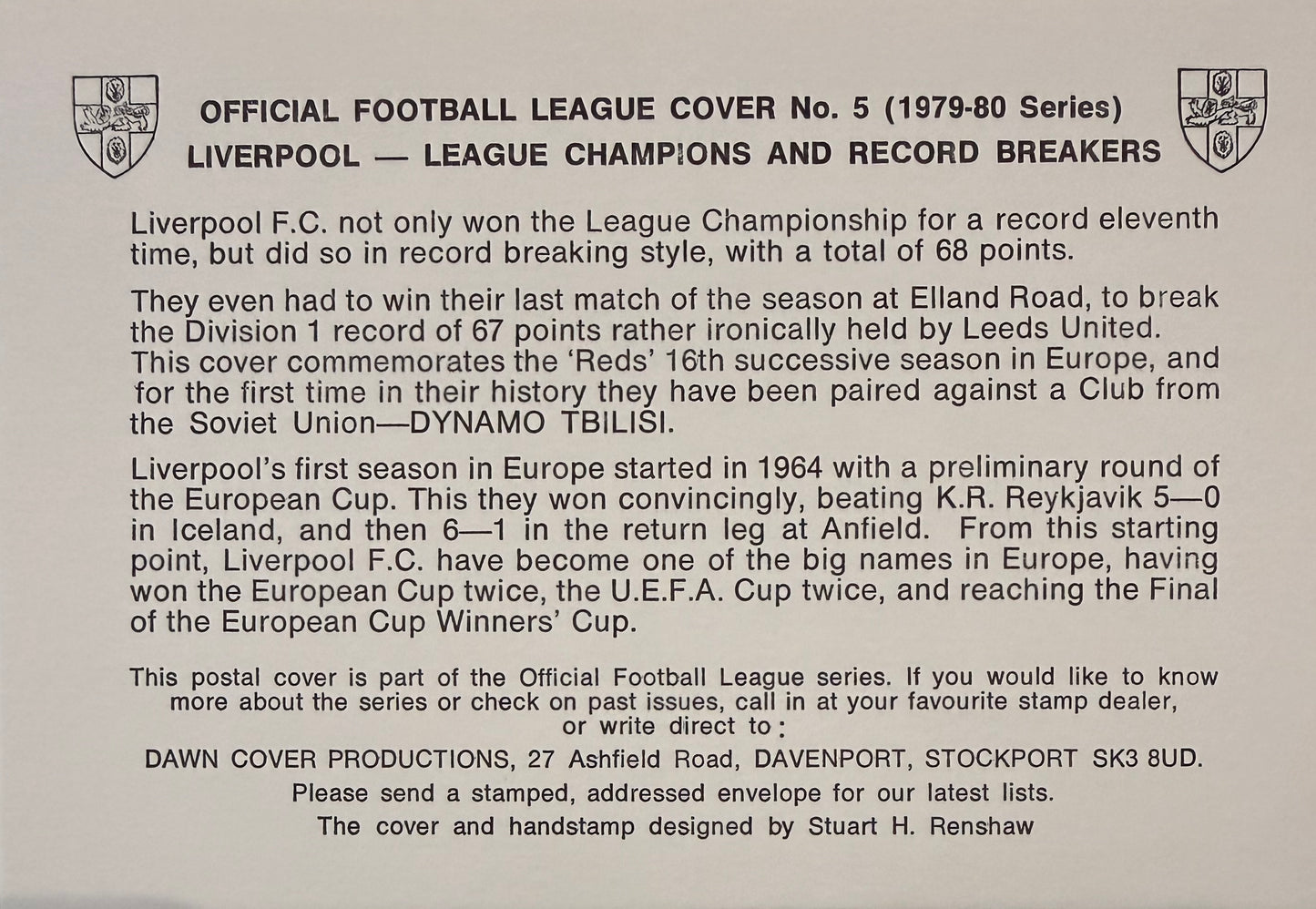 Sammy Lee, Liverpool FC Legend, Limited Edition Hand Signed First Day Cover, FDC