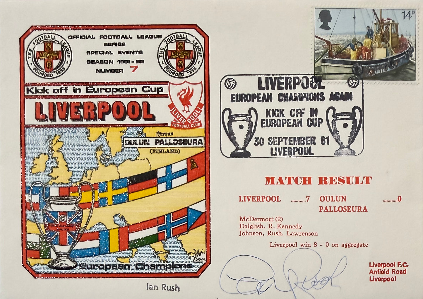 Ian Rush, Liverpool FC Legend, Limited Edition Hand Signed First Day Cover, FDC