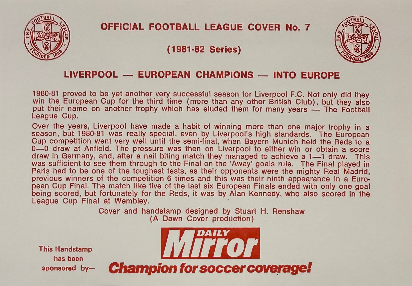 Ian Rush, Liverpool FC Legend, Limited Edition Hand Signed First Day Cover, FDC
