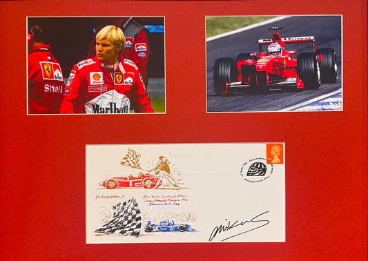 MIKA SALO FERRARI HAND SIGNED FRAMED (16' X 12') FIRST DAY COVER PRESENTATION WITH COA