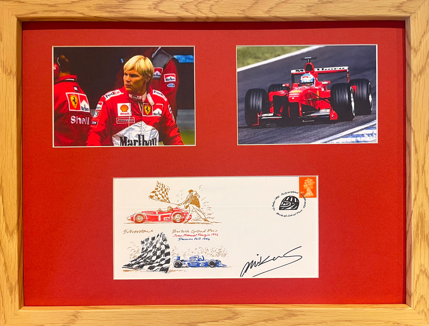 MIKA SALO FERRARI HAND SIGNED FRAMED (16' X 12') FIRST DAY COVER PRESENTATION WITH COA