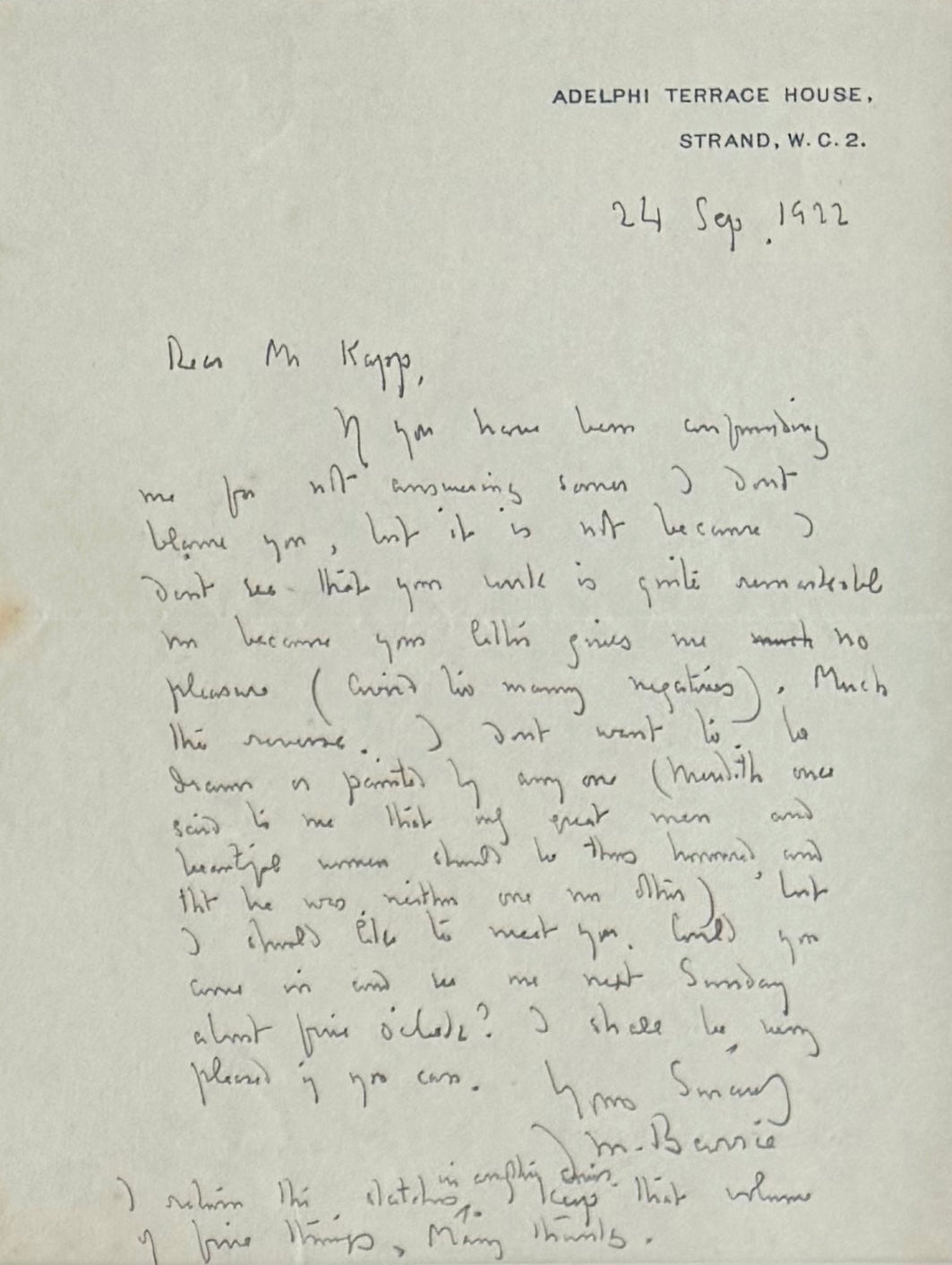 J.M. Barrie, Peter Pan Author,  Guaranteed, Hand Signed Written Letter Presentation With COA