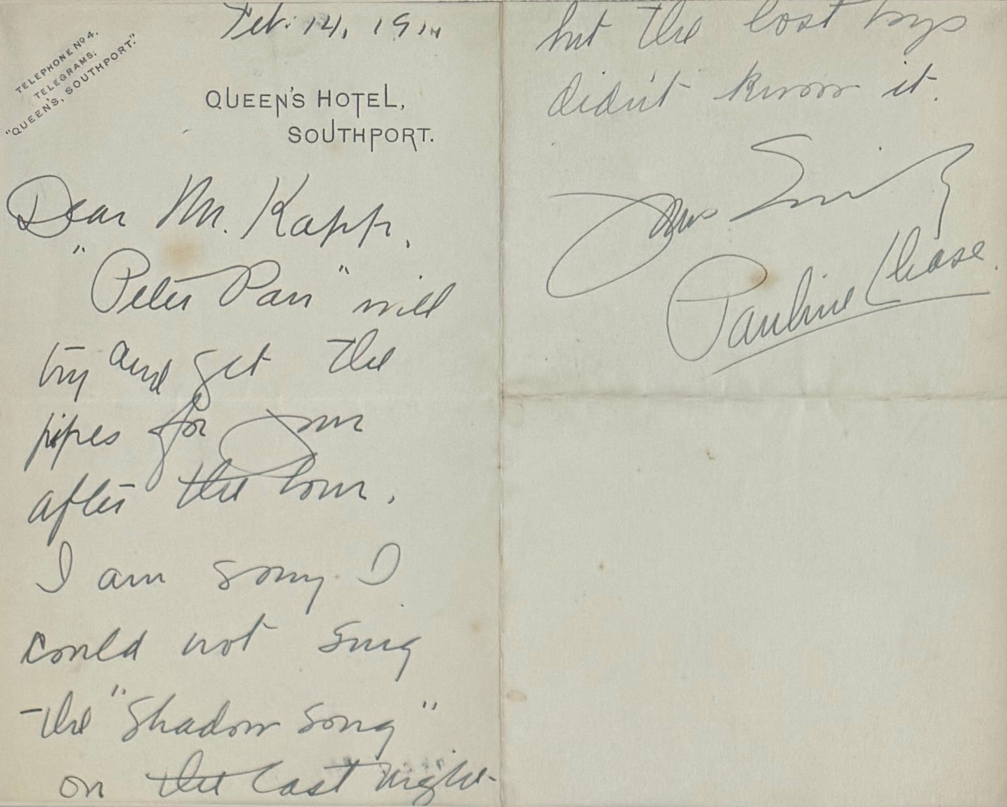 J.M. Barrie, Peter Pan Author,  Guaranteed, Hand Signed Written Letter Presentation With COA