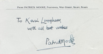Sir Patrick Moore, Hand Signed Card With Photo Presentation & COA