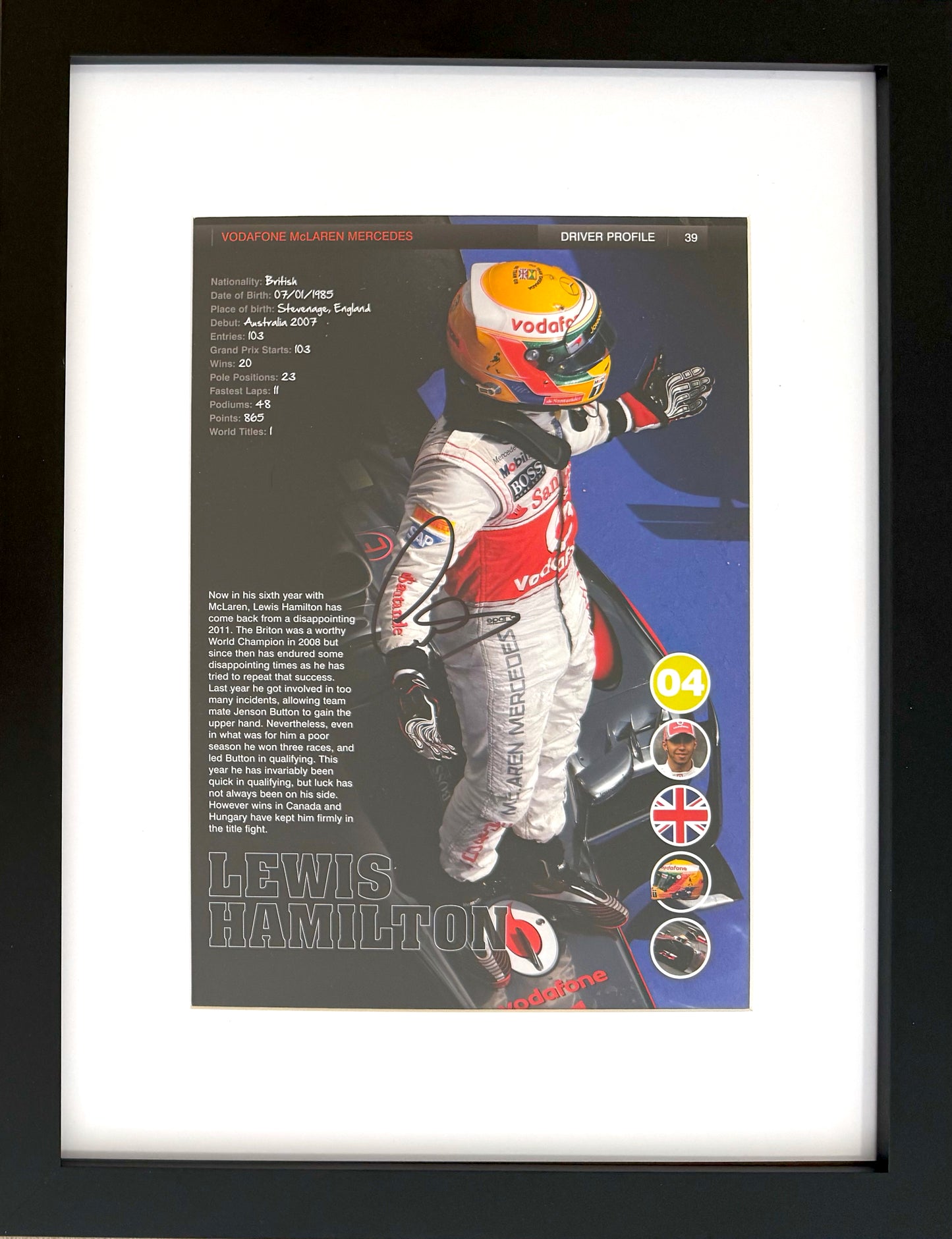 Lewis Hamilton, F1 Mercedes McLaren Legend, Hand Signed Photo & COA
