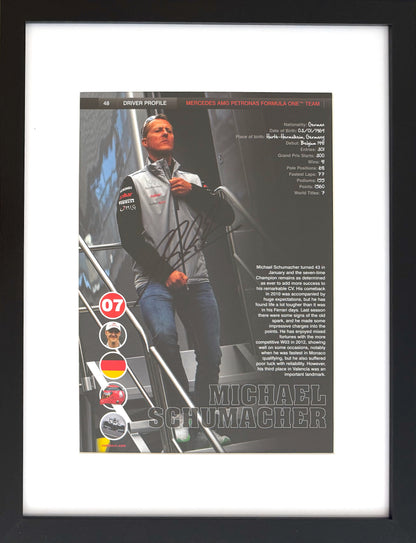 Michael Schumacher, F1 Legend, Hand Signed Framed Magazine Page Presentation & COA