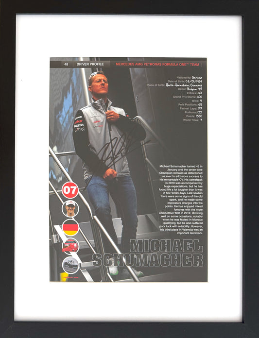 Michael Schumacher, F1 Legend, Hand Signed Framed Magazine Page Presentation & COA