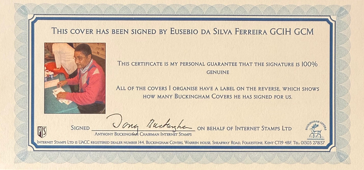 Eusebio, Benfica, Portugal Legend, Stunning Hand Signed FDC Presentation With COA