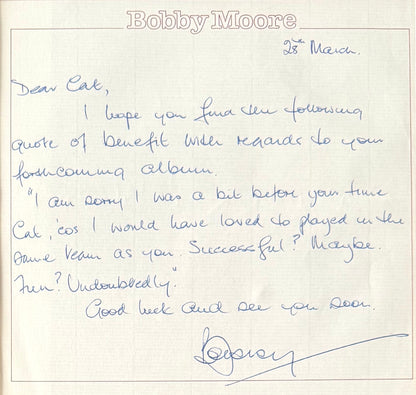 Bobby Moore, England 1966 Legend, Guaranteed Hand Signed Letter Presentation & COA