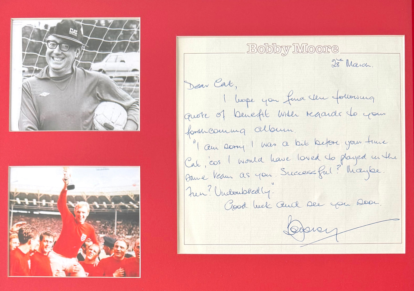 Bobby Moore, England 1966 Legend, Guaranteed Hand Signed Letter Presentation & COA