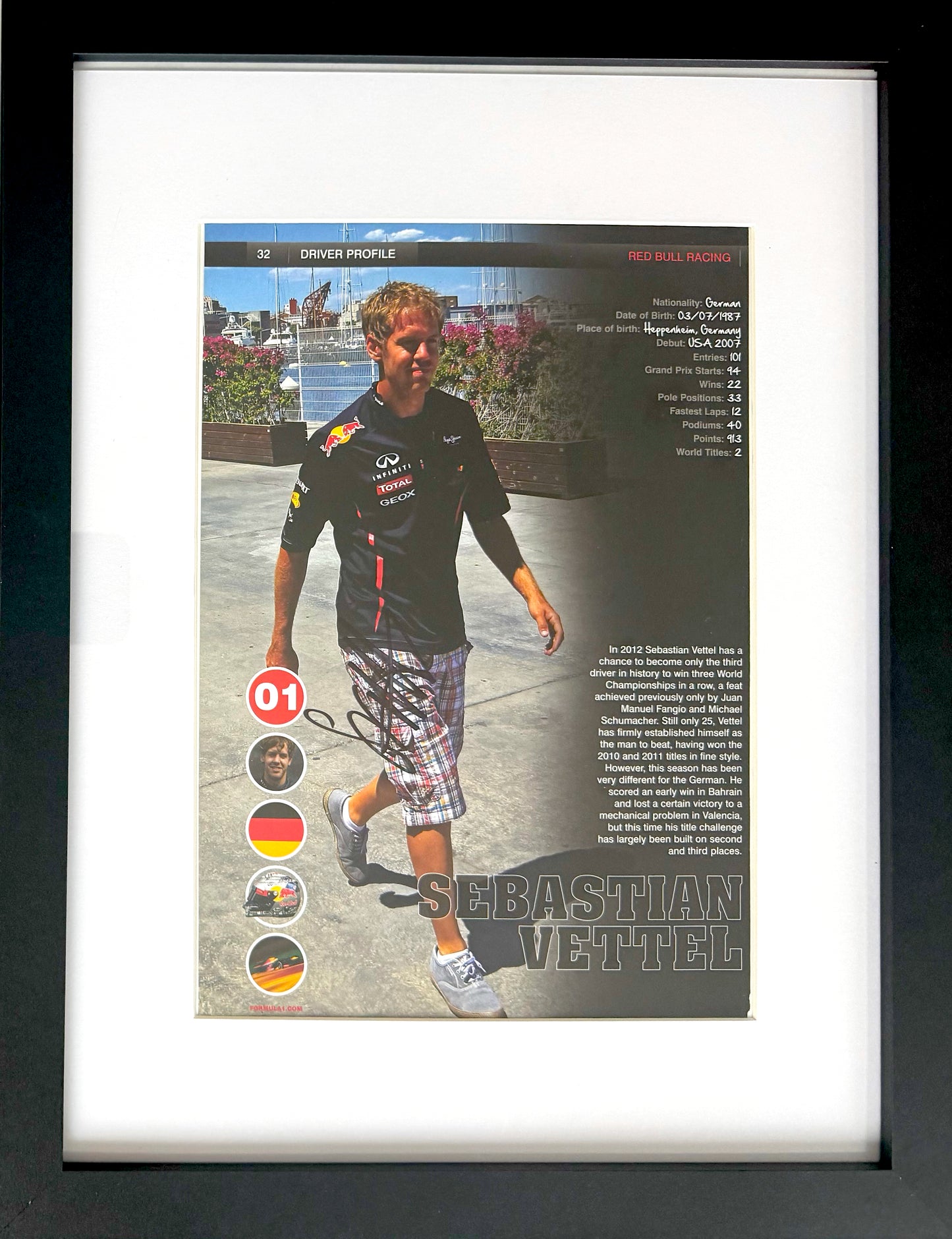 Fernando Alonso Red Bull - Hand Signed Framed Magazine Page & COA