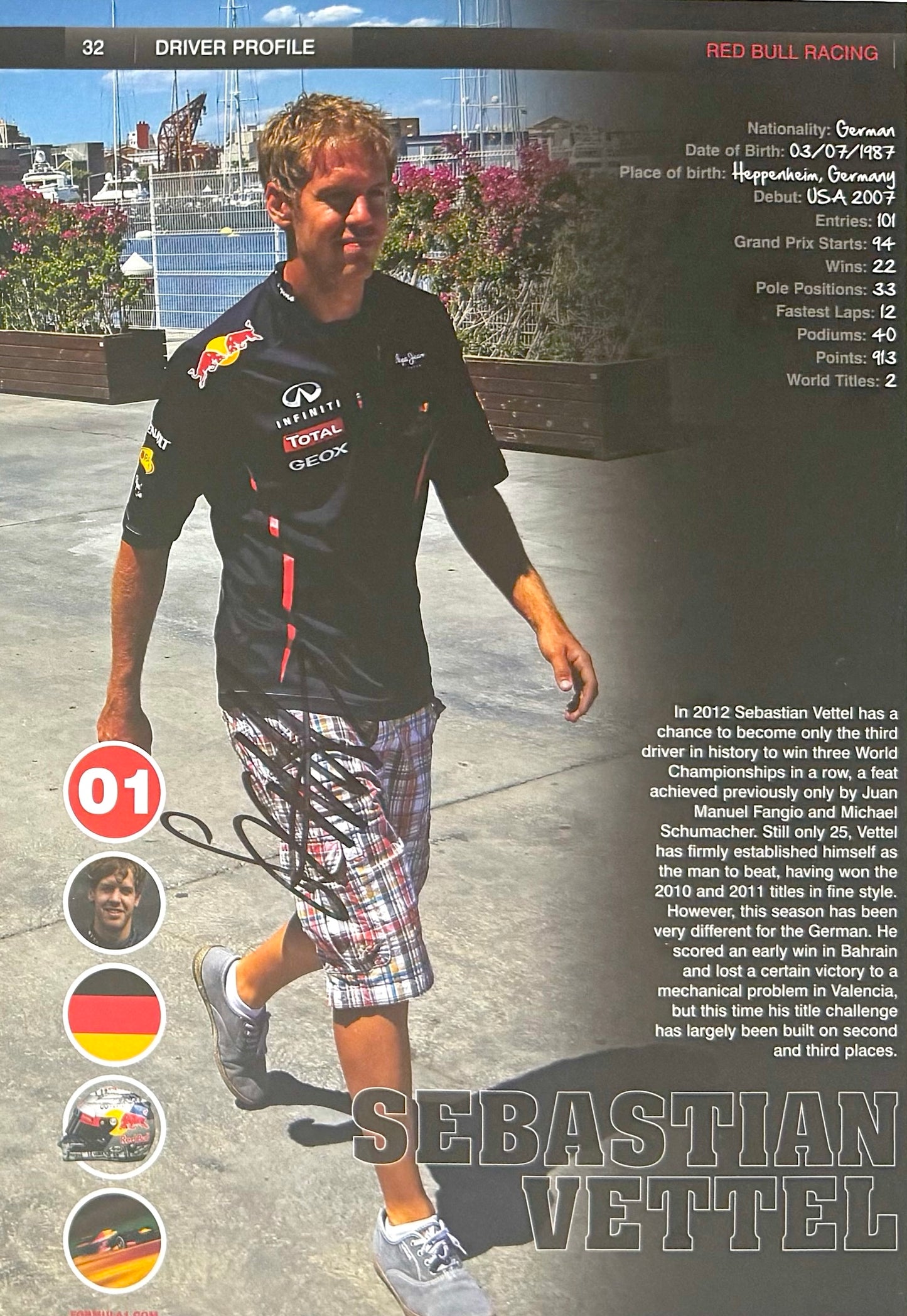Fernando Alonso Red Bull - Hand Signed Framed Magazine Page & COA