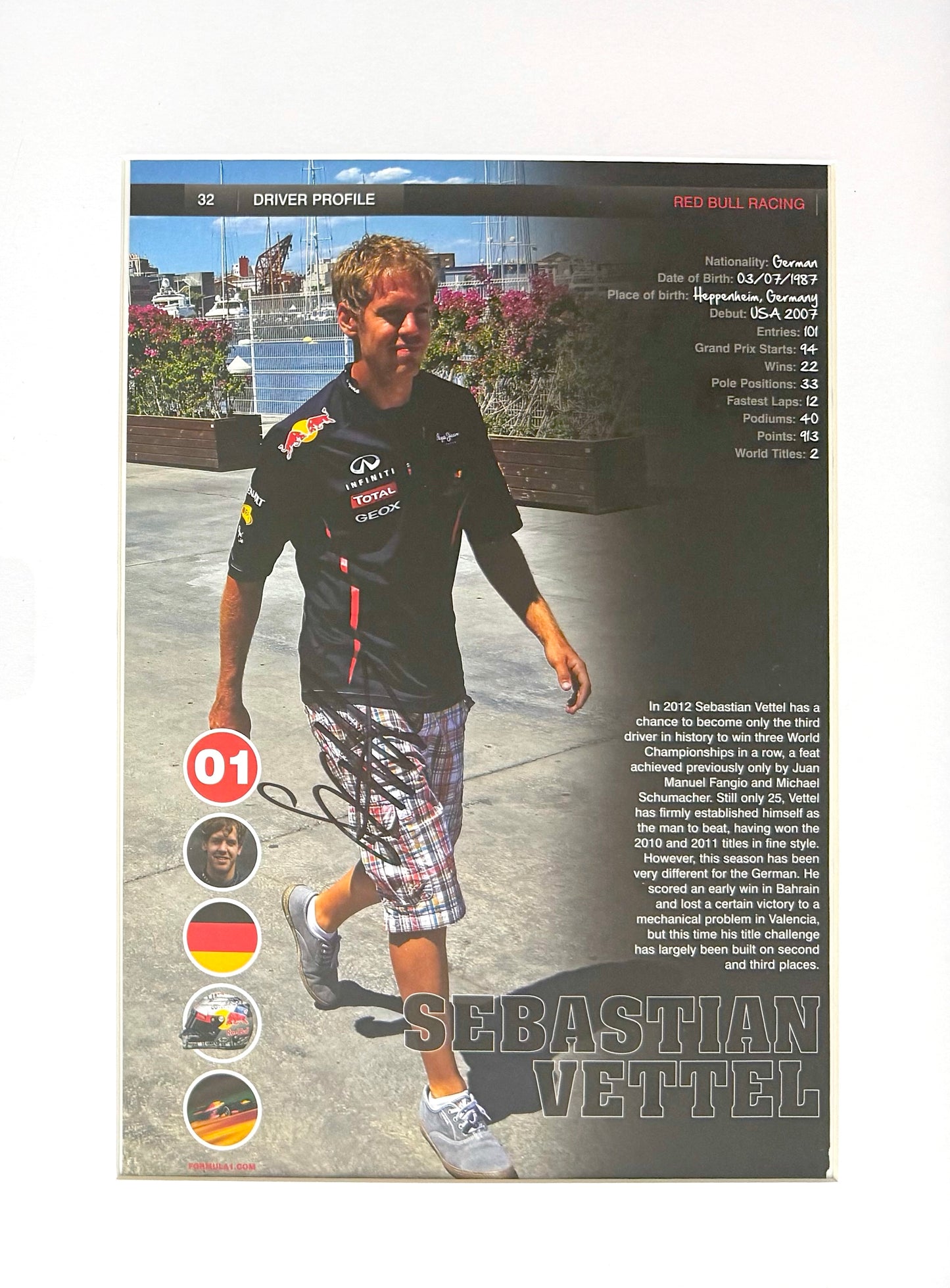 Fernando Alonso Red Bull - Hand Signed Framed Magazine Page & COA
