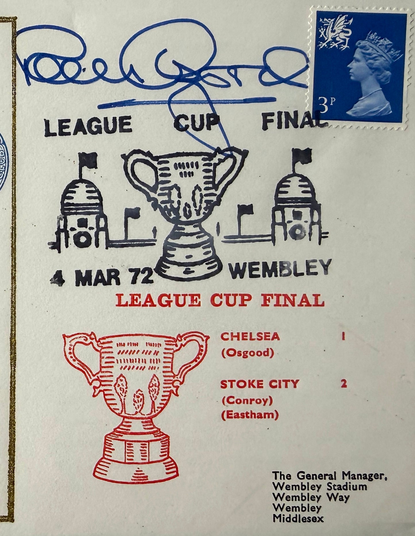 Peter Osgood, Chelsea, Southampton, England Legend, Hand Signed First Day Cover, FDC