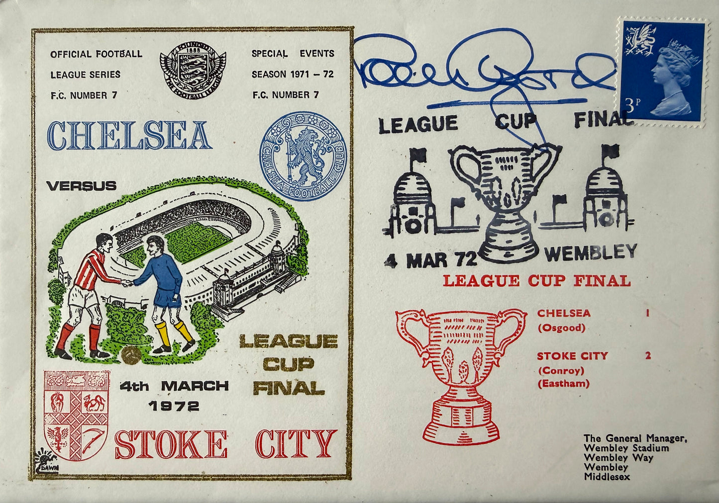 Peter Osgood, Chelsea, Southampton, England Legend, Hand Signed First Day Cover, FDC
