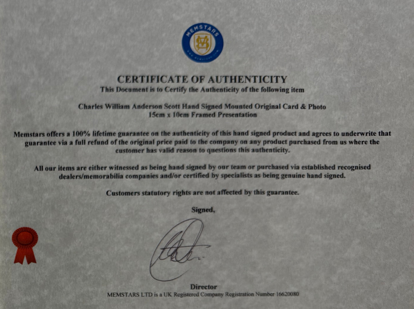 C.W.A. Scott, Iconic Aviator, Hand Signed Framed Card Presentation With COA
