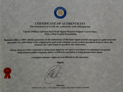 C.W.A. Scott, Iconic Aviator, Hand Signed Framed Card Presentation With COA