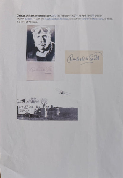 C.W.A. Scott, Iconic Aviator, Hand Signed Framed Card Presentation With COA