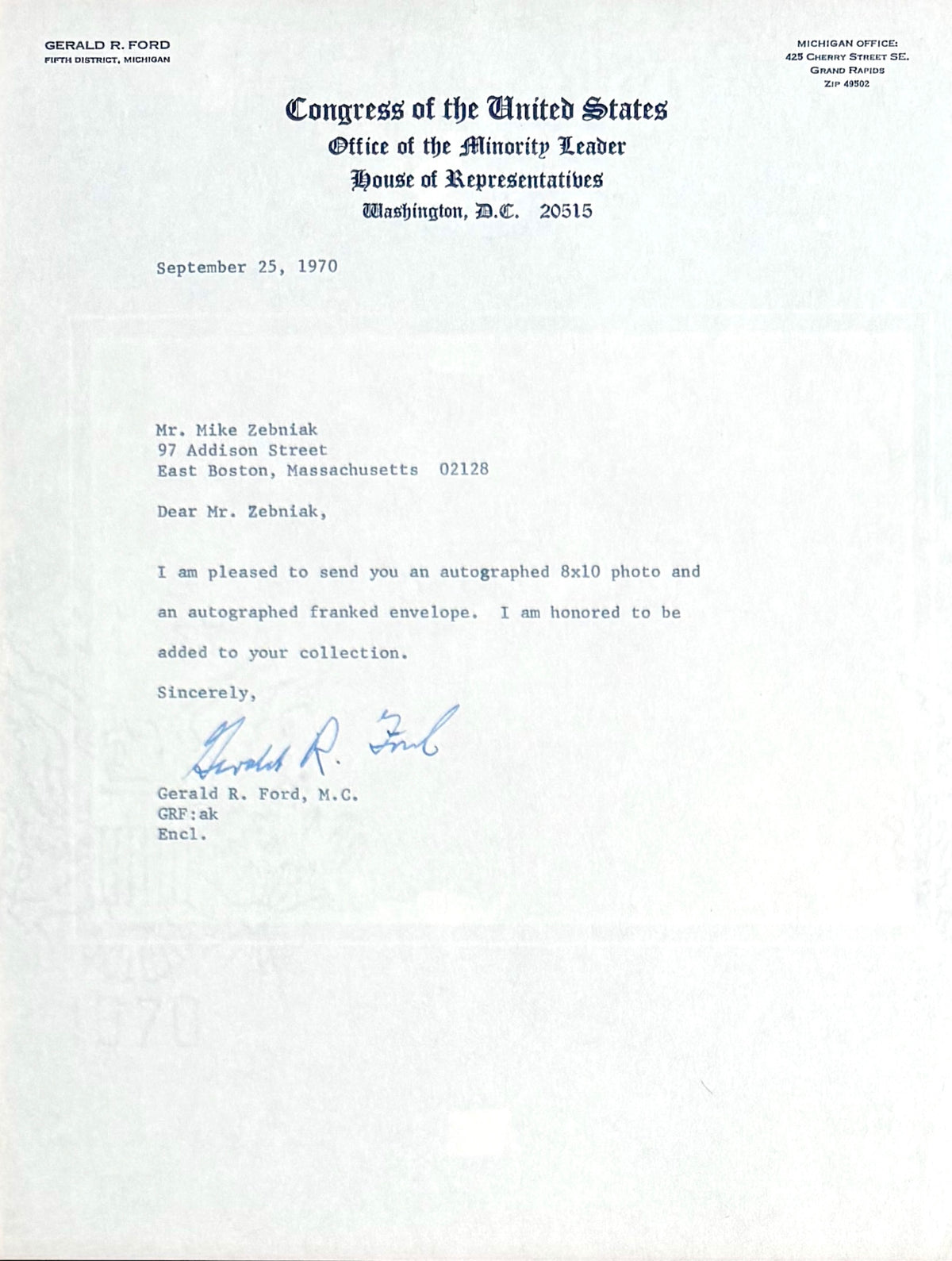Gerald Ford, Former President, Hand Signed Letter & Photo Presentation, With COA