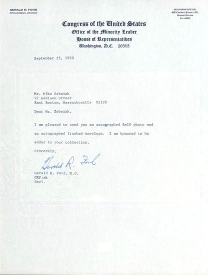 Gerald Ford, Former President, Hand Signed Letter & Photo Presentation, With COA
