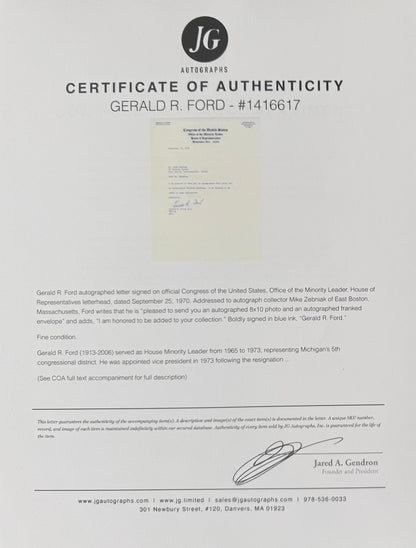 Gerald Ford, Former President, Hand Signed Letter & Photo Presentation, With COA